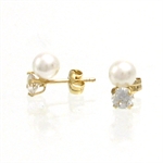 14 kt �restik, ferskvands perle med 4 mm zirkonia