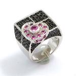 S�lv ring i 925 s�lv m/ sorte & pink zirkonia