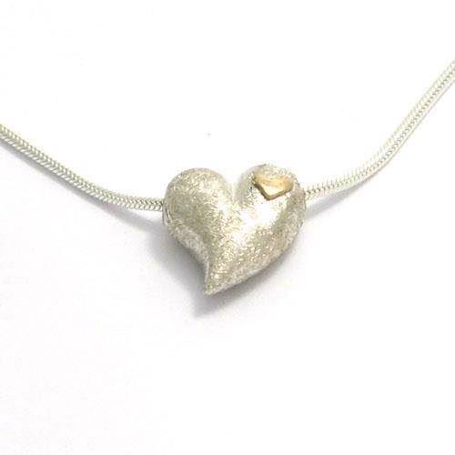 Silver heart pendant w/ small 14 ct heart
