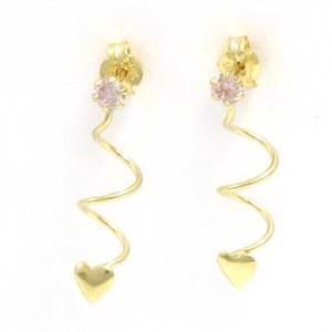 14 kt �restik i spiral tr�d med hjerte og 6 mm pink zirkonia