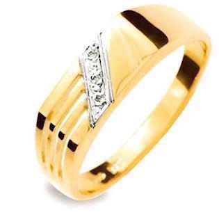 Herrering i 9 kt guld med 3 stk 0,005 ct diamant