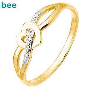 S�d lille guld hjerte ring med diamant