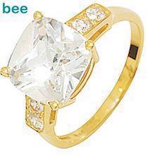 9 kt guld fingerring m/ 1 x 10x10 mm & 4 x 2,5 mm zirkonia