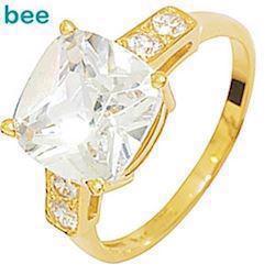9 kt guld fingerring m/ 1 x 10x10 mm & 4 x 2,5 mm zirkonia