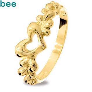9 kt hjerte ring med blomster