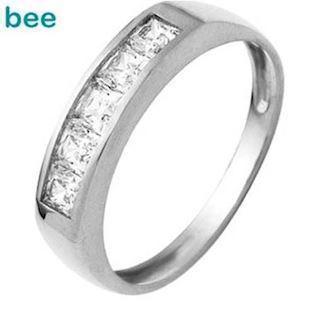 9 karat hvidgulds ring med 5 x 3x3 mm zirkonia