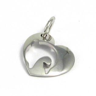 14 kt hvidgulds hjerte vedh�ng med springende delfin
